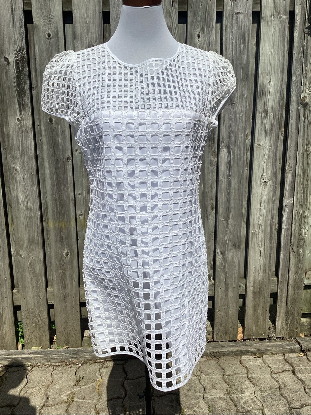 Milly White Crochet Overlay Shift Dress